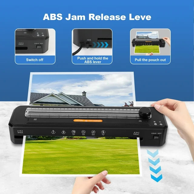 A3 Laminator Machine, 13 inch Cold Hot Laminating Machine with Laminating Sheets, Paper Trimmer and Corner Rounder, Fast Warm No Jam Personal Thermal Laminator Machine 11x17 for Home Office School