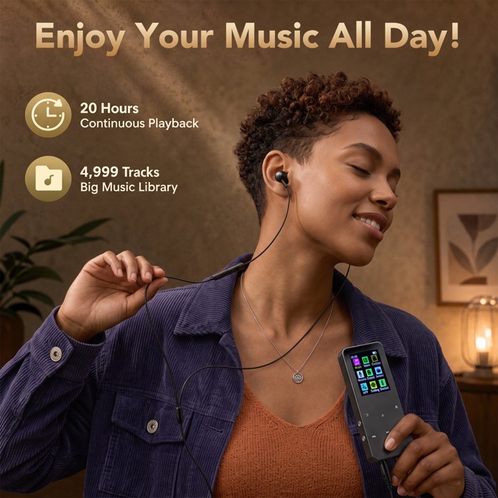 64GB MP3 Player with Bluetooth, Portable Music Player with Built-in HD Speaker, Voice Recorder, HiFi Sound, Photo Viewer, E-Book, Supports Expanded Up to 128GB, Black