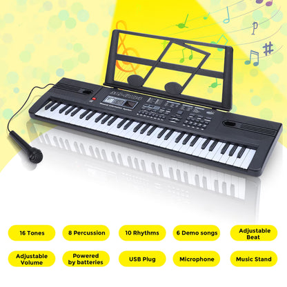 Portable USB Electronic Keyboard Piano with Microphone Music Stand 61 Keys Electronic Digital Piano for Gift