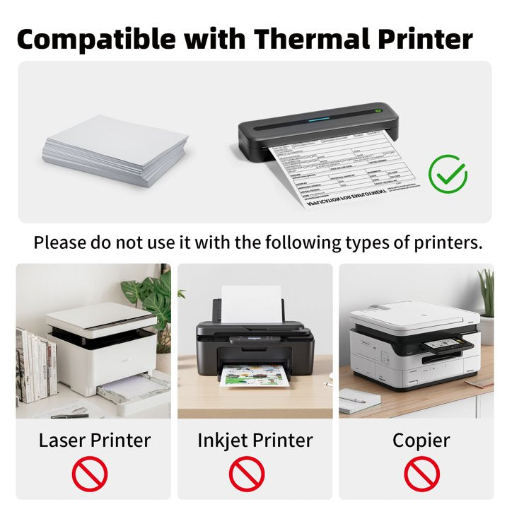 4 Rolls Thermal Paper US Letter (216mm/8.5" Width, 7.8m Long, Φ1.18") Compatible with Bluetooth Portable Thermal Printers, Quick-Dry Thermal Paper for Documents Picture Homework, 28 Sheets/Roll