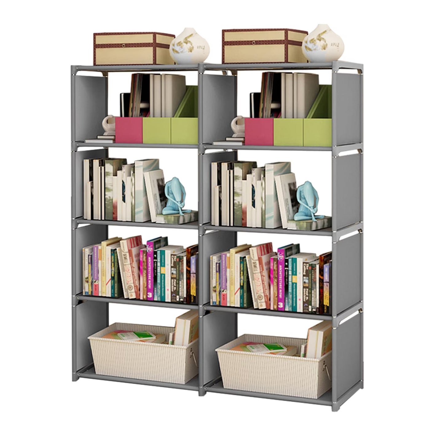 5 Tier 8 Cubes Portable Bookcase Storage Shelves Adjustable Storage Organize for Home Office Bedroom Study,Gray