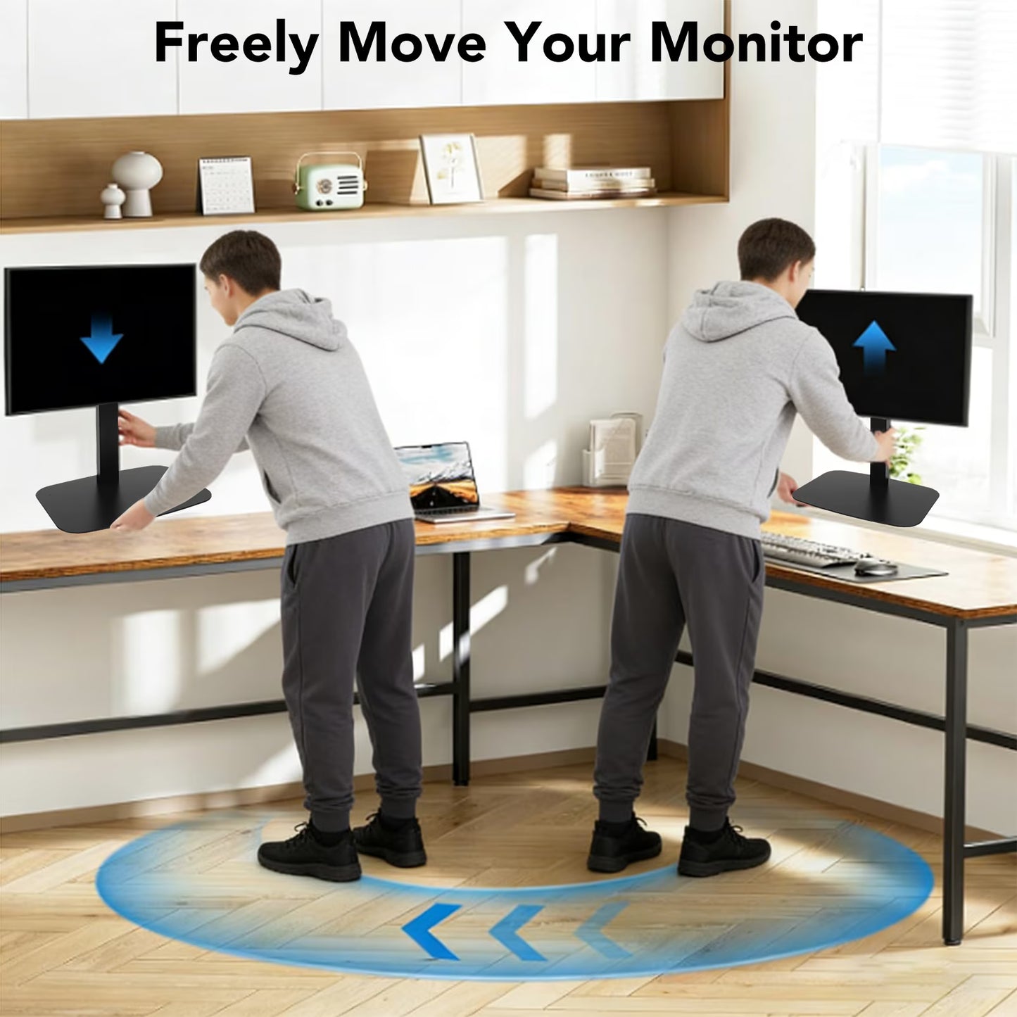 Single Monitor Stands, Freestanding VESA Mount for 14 to 32 inch Screens, Universal Desk Stand Holds up to 22lbs, Display Mount with Height Adjustable, VESA 75x75mm/100x100mm, Black