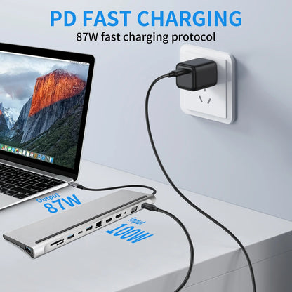 USB C Docking Station 12-in-1 USB C Hub with Dual HD-MI 4K Monitors Ports, 3 USB A Port, 87W PD Charging, TF/SD Card Reader, VGA, RJ45 LAN Port, USB C 3.0 Adapter for PC/Laptop/Phone