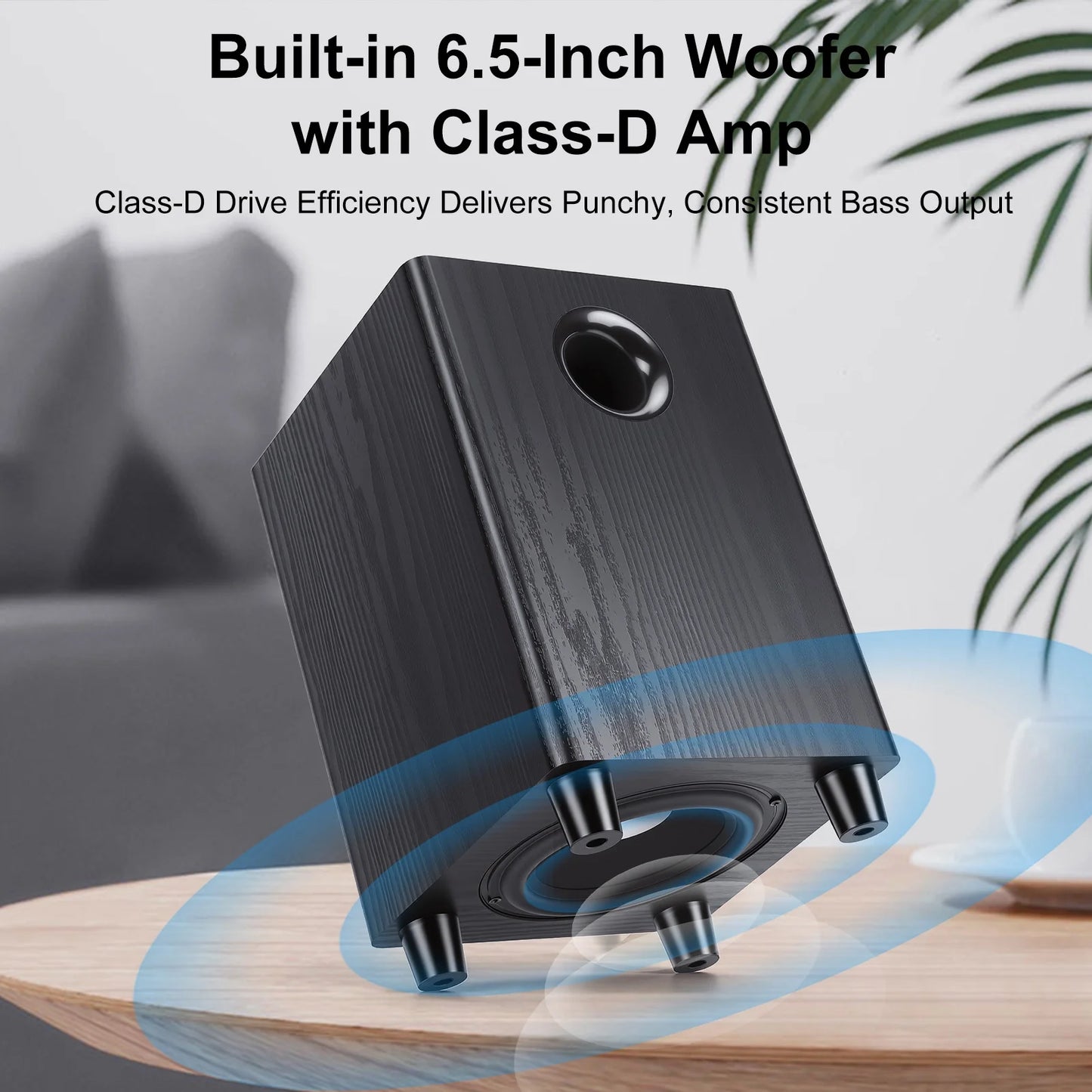 100W Passive Subwoofer Speaker, 6.5" Home Theater Subwoofers for Studio, Movies, Music, Gaming, Big Bass in Compact Design & Plug and Play, Easy Setup, Black