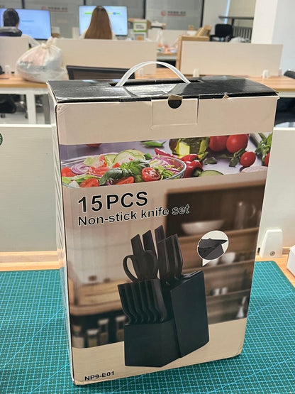 15 Piece Premium Knife Set With Wooden Block Stainless Steel Knives With Ergonomic Handle, Stylish Wooden Block