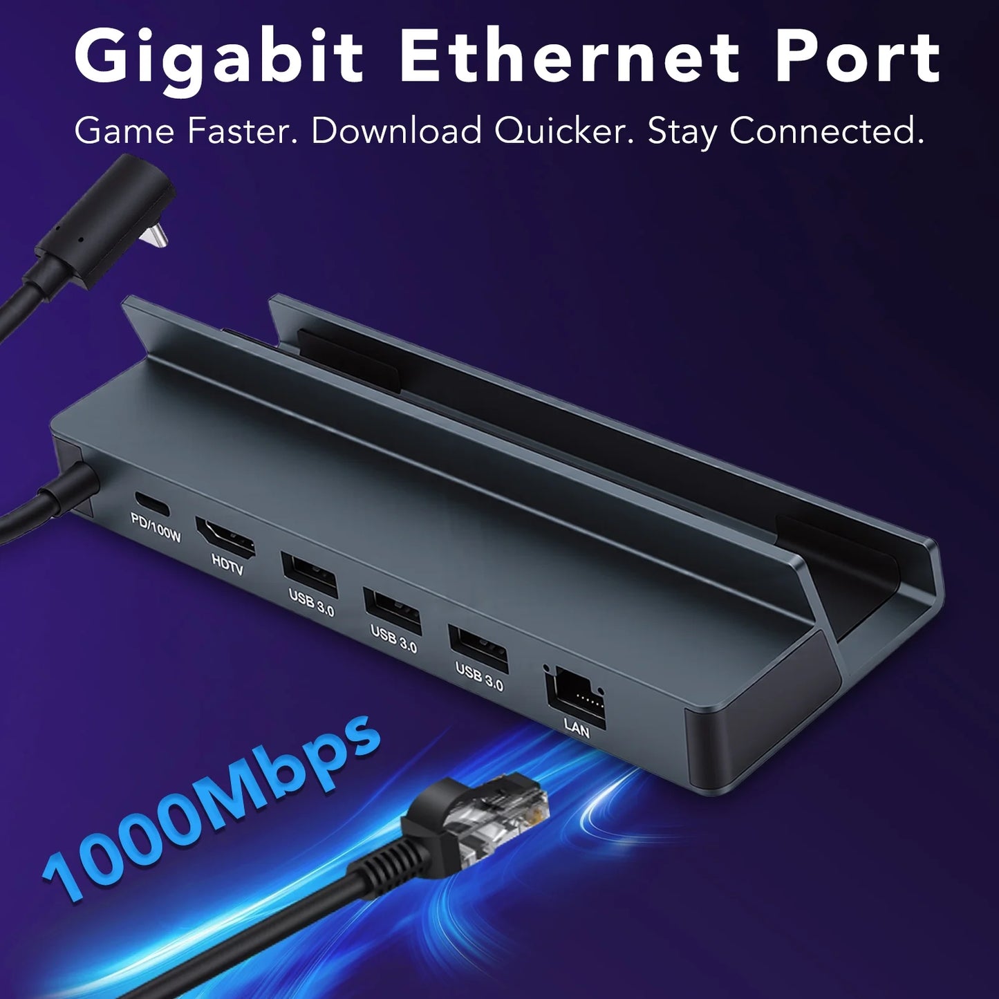 Docking Station 4K@60Hz for Steam Deck OLED/ROG Ally, 6 in 1 Stream Deck Dock with HD-MI 2.0, Gigabit Ethernet, 3 USB 3.0, 100W Charge for Steam Deck