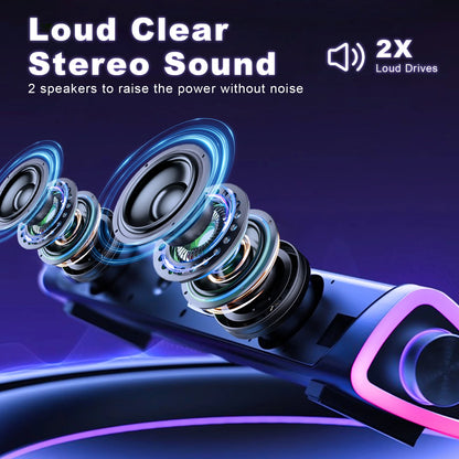Bluetooth Computer Speakers for Desktop, Stereo Sound Soundbar for Desktop Laptop Monitor, Plug & Play PC Speakers with Dynamic LED Light & Volume Knob, USB Powered w/ 3.5mm Cable HiFi Gaming Speaker