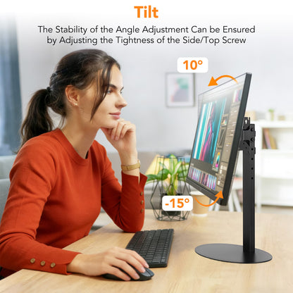 Monitor Stand, Freestanding Monitor Mount for 14-32 inch Screens with 360 Degree Rotation, Height Settings, Adjustable Desk Riser with Swivel and Tilt, Max VESA 75x75, 100x100mm