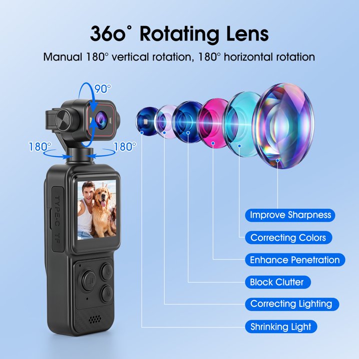 4K Vlogging Camera 330° Rotating Lens Digital Pocket Cameras for travel & Daily Recording, Face Tracking Vlog Camera, Fast Autofocus Portable Video Camera with WiFi & 1.54" Touch Screen for TikTok