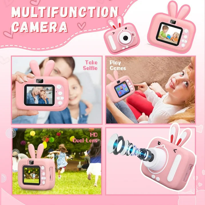 Mini Camera, Toy Camera with 1080P HD Screen, 32GB SD Card, Silicone Cover Perfect Birthday Christmas Gift for 3-12 Years Old Pink