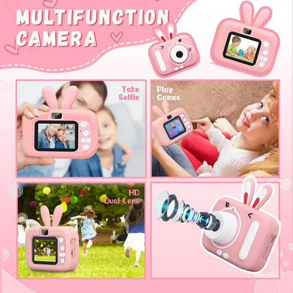 Mini Camera, Toy Camera with 1080P HD Screen, 32GB SD Card, Silicone Cover Perfect Birthday Christmas Gift for 3-12 Years Old Pink