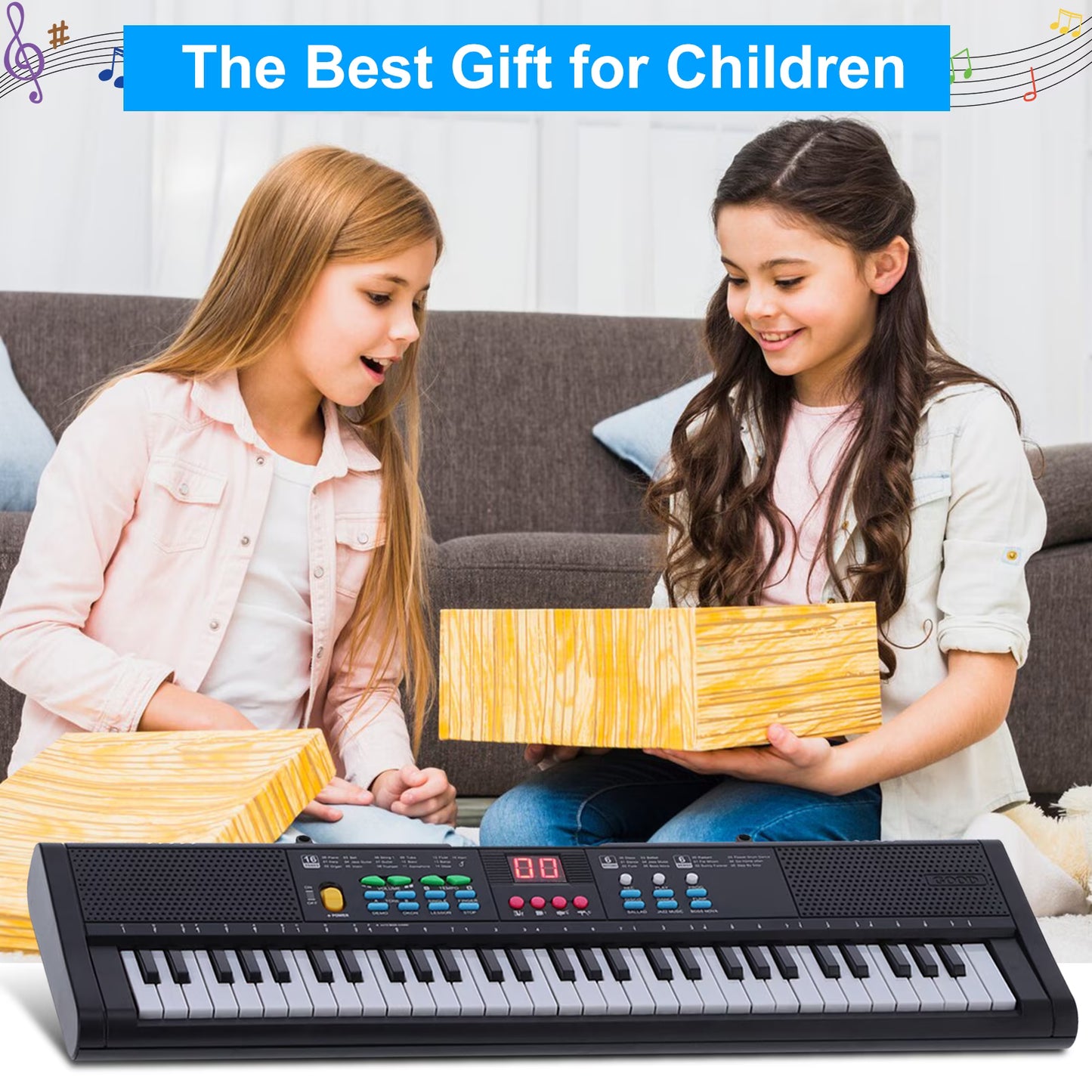 61 Keys Keyboard Piano, Electric Piano with Microphone Built-In Speaker 6 Demo Songs Gift Musical Instrument for Beginners, Teens (Black)