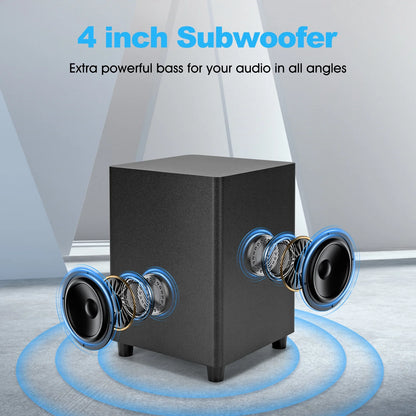 2.1ch Sound Bars for TV with Subwoofer, Bluetooth 5.0 Surround Sound System for TV, 26 Inch Soundbar for Home Theater, ARC/USB/AUX/Coaxial/Optical Connect & Remote Control, 60W Output