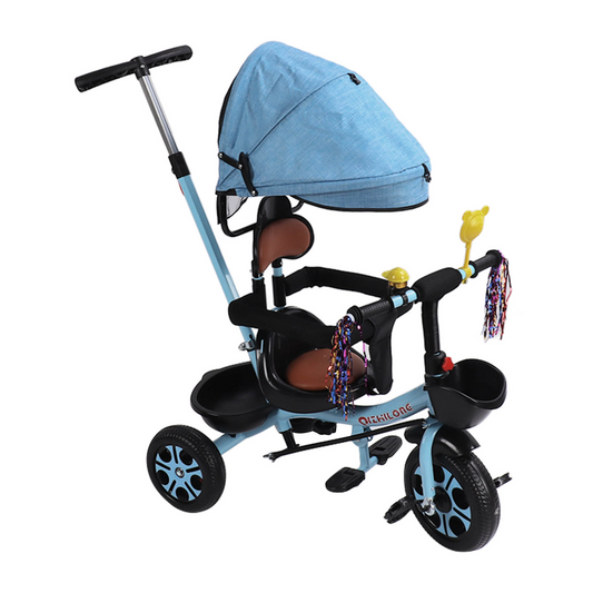 Kids Tricycle with Push Handle and Removable Canopy, Toddler Tricycle for 1-4 Years Old, Toddler Bike with Adjustable Seat, Bottle Cage, Bell, Adjustable Pedal and Storage Baskets for Girls Boys Kids