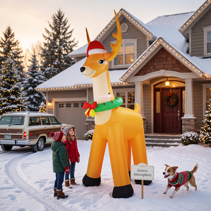 12FT Giant Christmas Inflatable Reindeer Decoration with Chasing LED Lights,Blow Up Yard Decoration for Party Garden Yard Lawn Decor