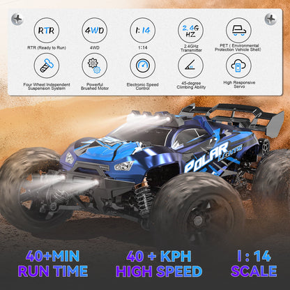 FAGINEY RC Car for Adults 60+KMH 1:14 Scale RC Truck 4WD 2 Batteries All Terrain High-Speed Remote Control Car