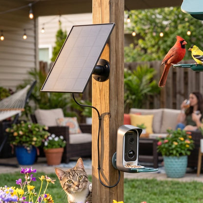 8W Solar Panel Charger, Solar Panel with Micro USB & USB C Port for DC 5V Outdoor Rechargeable Battery Camera, IP66 Waterproof, 360° Adjustable Security Mount, Black