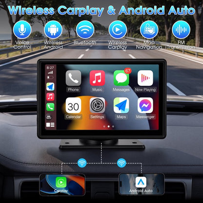 7" Wireless Carplay Screen for Car Portable Stereo Touchscreen with CarPlay and Android Auto with Mirror Link/Backup Camera/Bluetooth/Voice Control/GPS Navigation/AUX for All Vehicles
