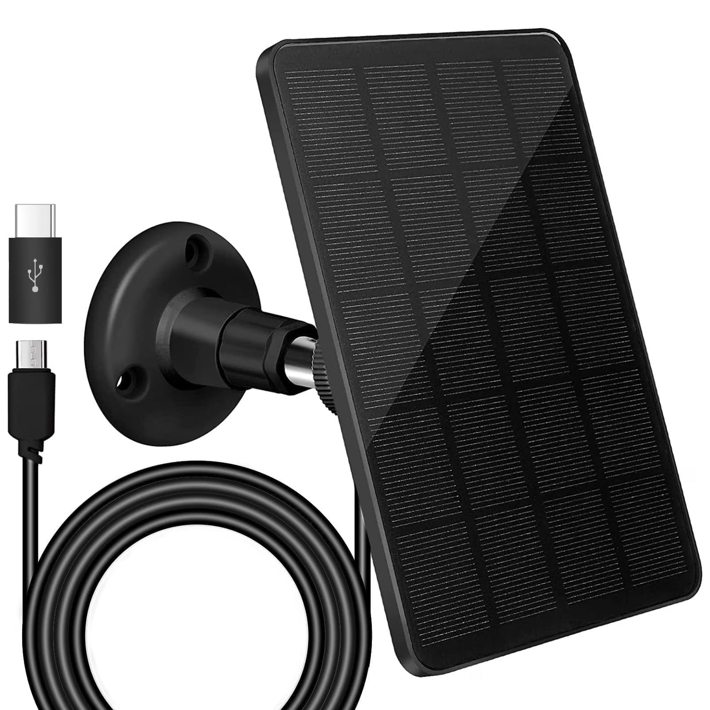 5W Solar Panel for Security Camera Outdoor, Solar Panel with Micro USB & USB C Port for DC 5V Outdoor Rechargeable Battery Camera, IP65 Waterproof, 360° Adjustable Mounting, 9.8ft Cable