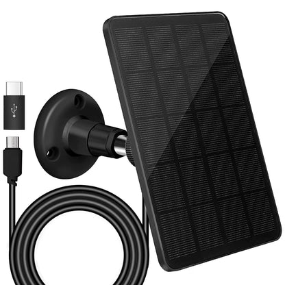 5W Solar Panel for Security Camera Outdoor, Solar Panel with Micro USB & USB C Port for DC 5V Outdoor Rechargeable Battery Camera, IP65 Waterproof, 360° Adjustable Mounting, 9.8ft Cable