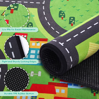 Kids Carpet Car Play Mat, (63X47INCH)City Life Traffic Road Kids Rug Playmat