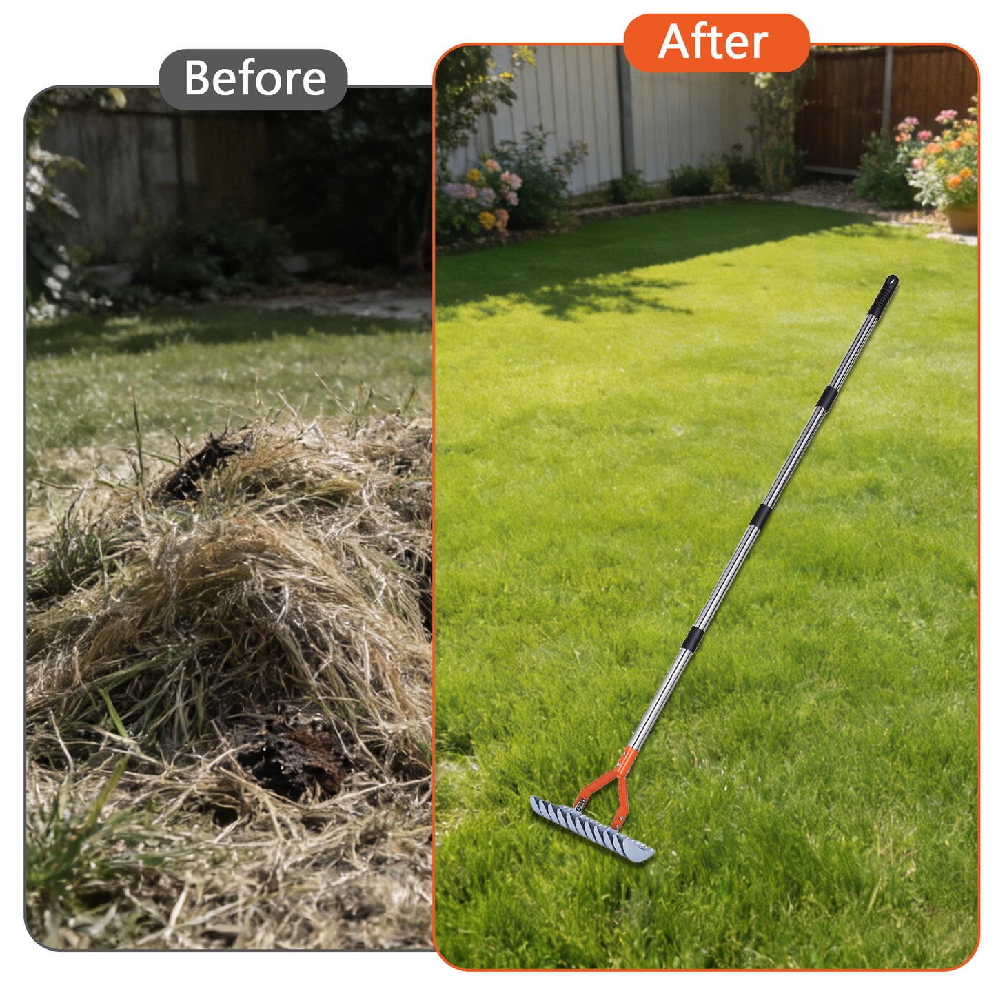 13-Inch Lawn Thatching Rake, Robust Dethatcher Rake, Efficient Steel Metal Rake with Handle, Versatile Grass Grooming Rake for Cleaning Dead Grass, Yard Garden Durable Soil Rake