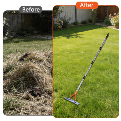13-Inch Lawn Thatching Rake, Robust Dethatcher Rake, Efficient Steel Metal Rake with Handle, Versatile Grass Grooming Rake for Cleaning Dead Grass, Yard Garden Durable Soil Rake