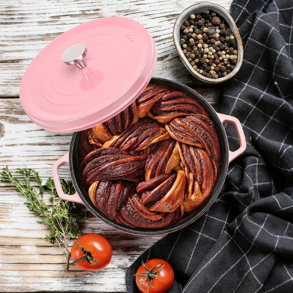 5.5 QT Enameled Cast Iron Dutch Oven Pot with Lid, Dual Handles, Non-Stick Coating for Bread Baking & Cooking, Pink