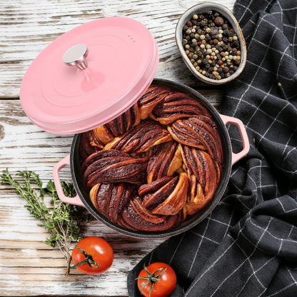 5.5 QT Enameled Cast Iron Dutch Oven Pot with Lid, Dual Handles, Non-Stick Coating for Bread Baking & Cooking, Pink
