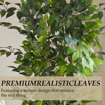 5ft Artificial Ficus Tree with Natural Trunk & Dense Foliage, Realistic Faux Ficus Tree with Lifelike Leaves, Sturdy Pot, Tall Fake Plants for Home Office Living Room, Porch, Garden Decor