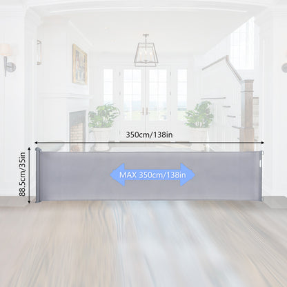 Retractable Baby Gate 35"x138" Extra Wide Mesh Dog Gate Child Safety Gate for Doorways, Indoor Outdoor Stairs, Indoor Outdoor Stairs, Gray