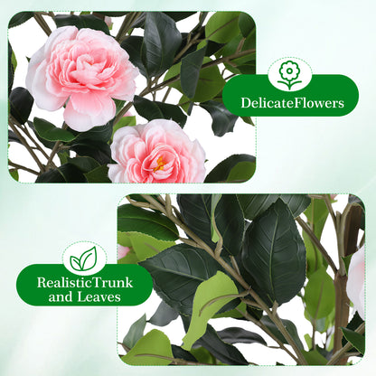 6FT Artificial Camellia Tree Faux Plants Indoor, with Easy Assembly, Low Maintenance, Ideal for Both Indoor Decoration and Other Purposes, Perfect Porch Christmas Trees