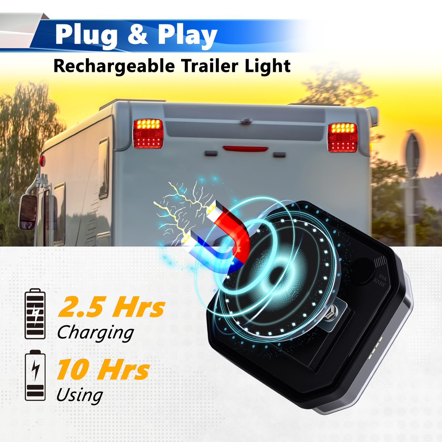 2Pcs Wireless Magnetic Rechargeable LED Trailer Light Set,Waterproof Wireless Trailer Lights Kit, Portable for Pickup Trucks, SUVs, Boats, RVs and More