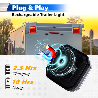 2Pcs Wireless Magnetic Rechargeable LED Trailer Light Set,Waterproof Wireless Trailer Lights Kit, Portable for Pickup Trucks, SUVs, Boats, RVs and More