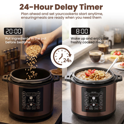 6.5 Quart 12-in-1 Electric Pressure Cooker with Multi-Function Features and Stainless Steel Pot, Gold
