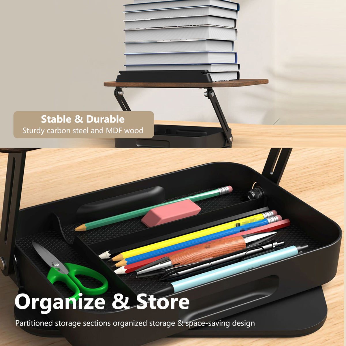 Foldable Wooden Book Stand with Storage,360° Rotating Book Holder for Kitchen Counter, Reading Stand for Desk, Recipe Stand, Book Prop for Book Lovers