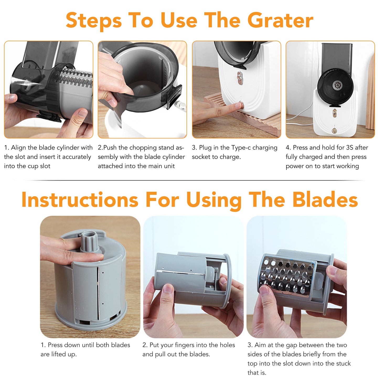 Cordless Electric Vegetable Slicer, Automatic Cheese Shredder with 4 Changeable Blades,Electric Cheese Grater for Cheese, Fruits, and Vegetables