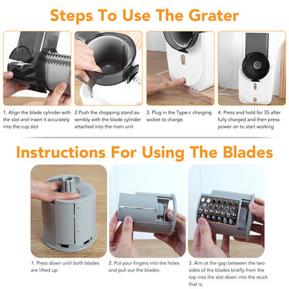 Cordless Electric Vegetable Slicer, Automatic Cheese Shredder with 4 Changeable Blades,Electric Cheese Grater for Cheese, Fruits, and Vegetables