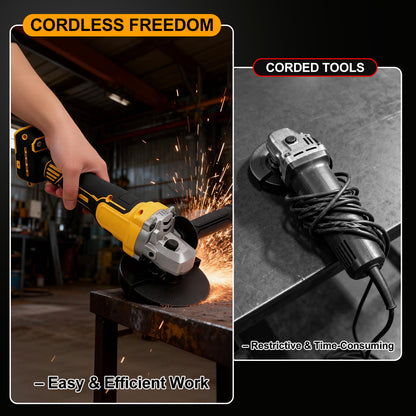 20V Cordless Angle Grinder Tool Brushless, 5 Inch, with Paddle, 2 x Flap Discs, 2 x Sanding Discs, 2 x Sawblades (Tool Only)