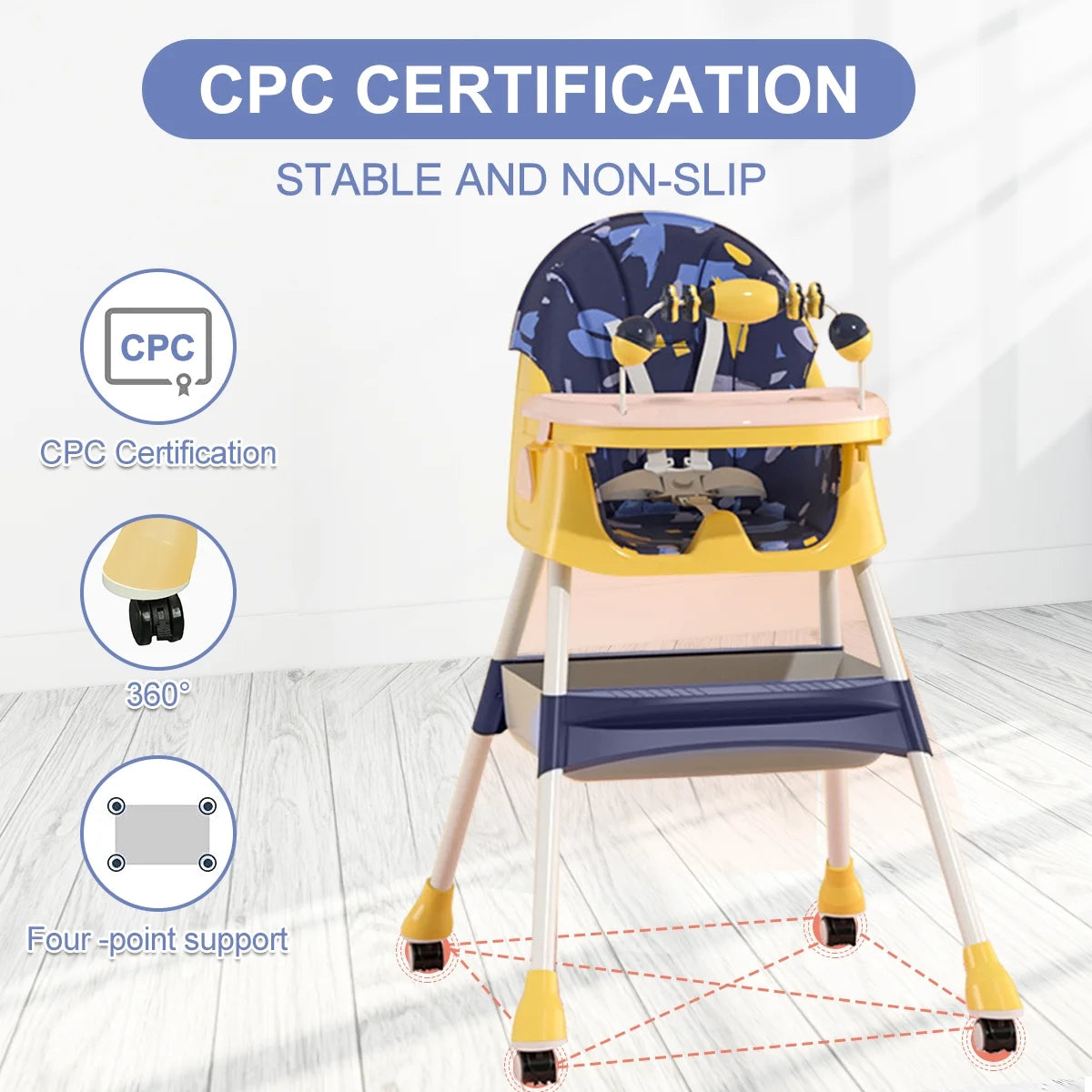 4-in-1 Folding Baby High Chair with Wheels & Tray, Adjustable Booster Seat Convertible High Chairs for Babies Toddlers 6 Months to 5 Years