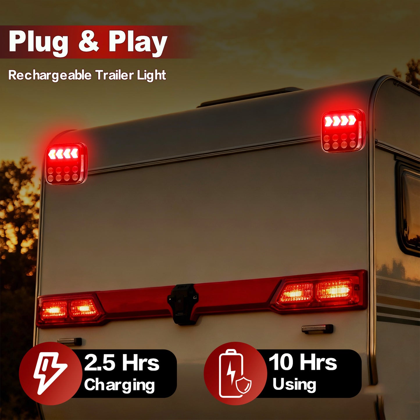 2Pcs Wireless Trailer Lights, Adjustable Magnetic LED Trailer Lights with Fixing Ropes, Rechargeable Tow Tail Light Kit for Trucks, Boats, RVs, Campers, IP67 Waterproof