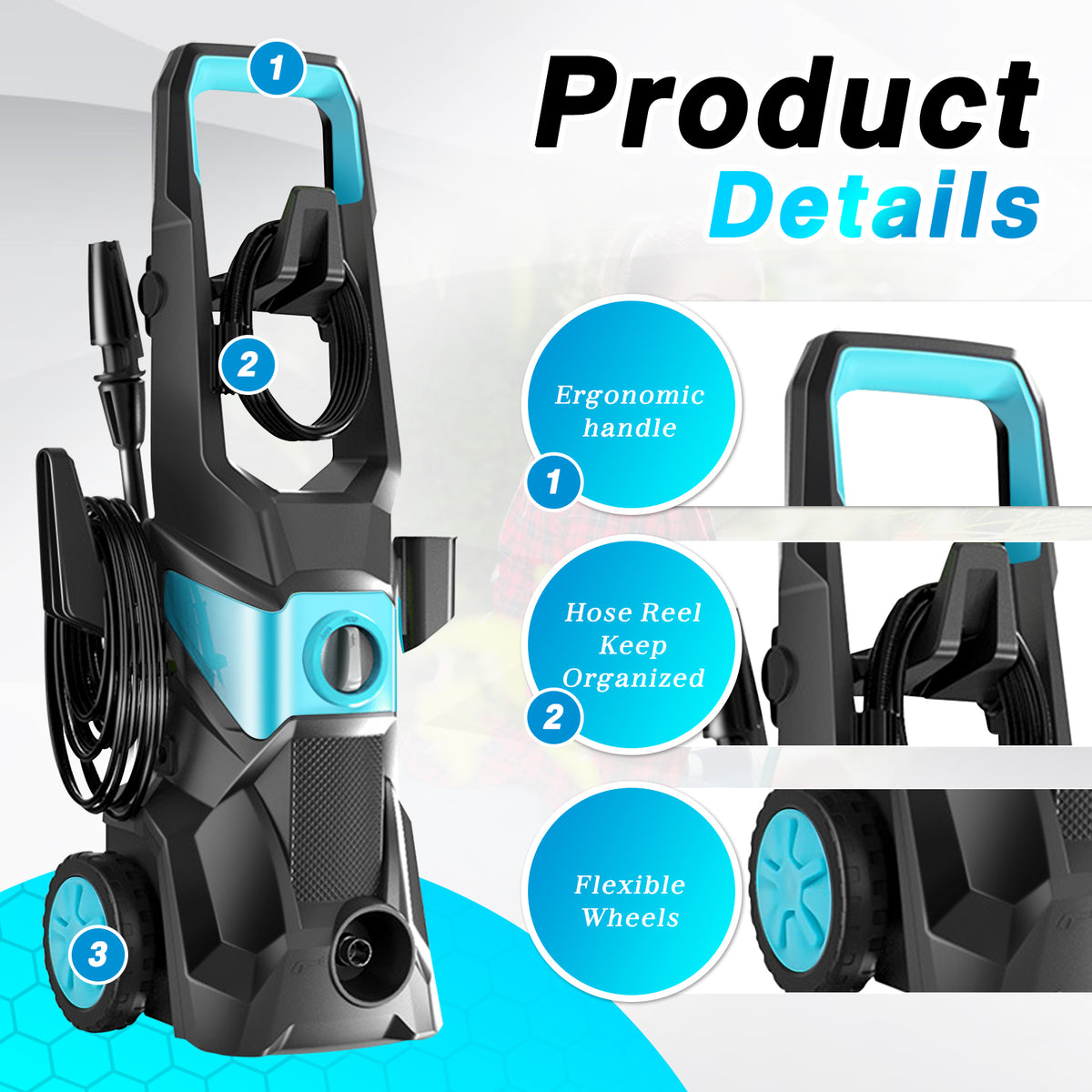 Electric Pressure Washer, 4000PSI Max 2.4 GPM with 4 Nozzles, Portable High Pressure Cleaning Machine Washer with 32FT Hose, for Cars, Driveways, Fences, Patios, Home Cleaning