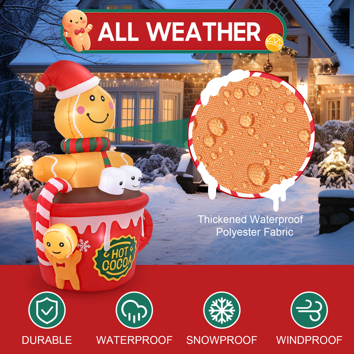 6 FT Christmas Inflatables Outdoor Decorations, Cute Christmas Blow Up Yard Decorations Gingerbread Man in Hot Cocoa Mug Scene for Garden Lawn Xmas Decor