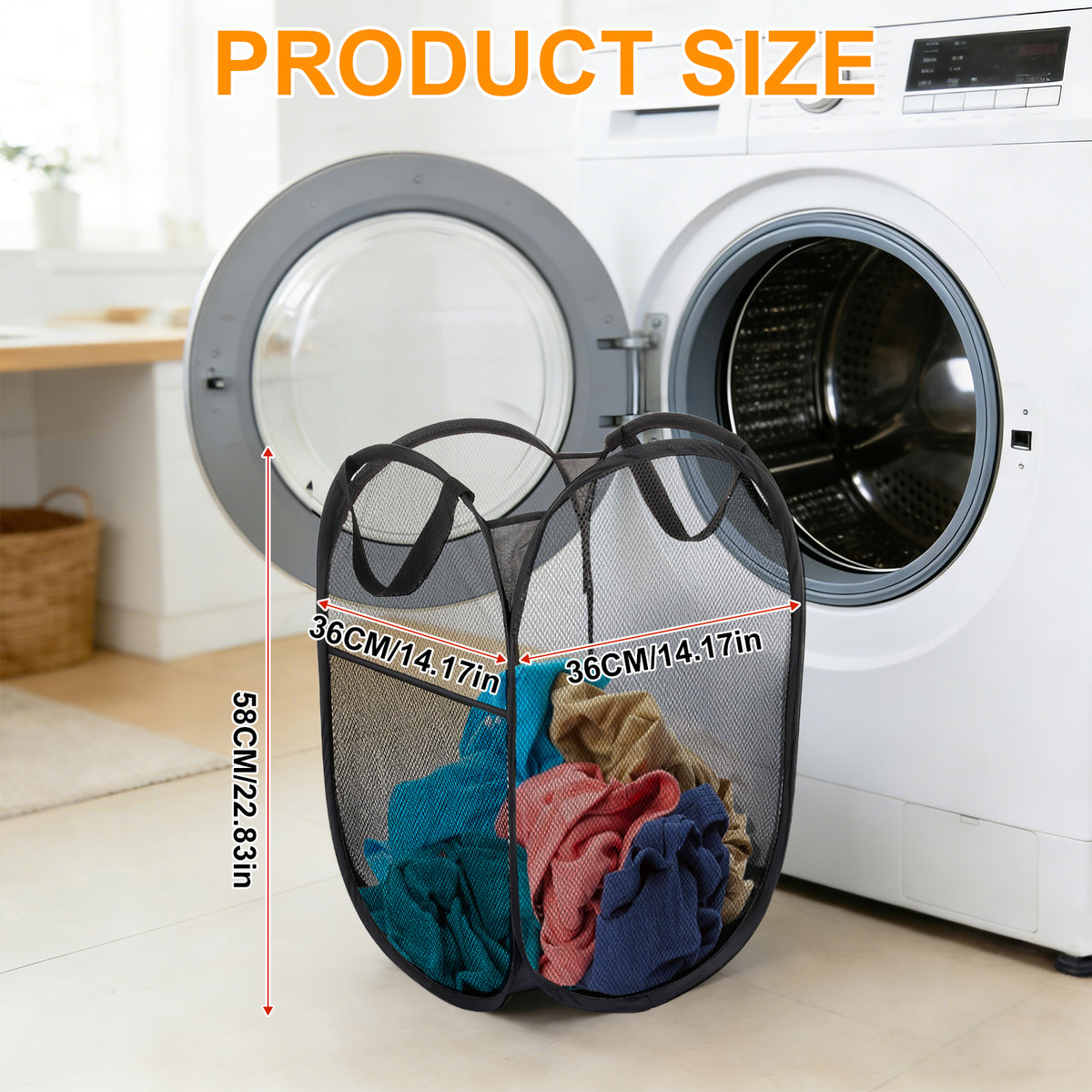 Collapsible Mesh Pop Up Laundry Hamper with Sturdy Handles - Portable Foldable Clothes Baskets for Dorm, Bathroom & Travel Storage (Black, 4 Packs)