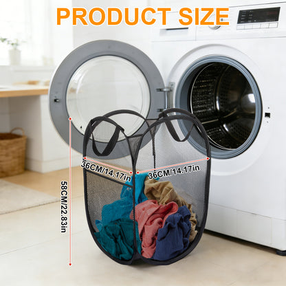 Collapsible Mesh Pop Up Laundry Hamper with Sturdy Handles - Portable Foldable Clothes Baskets for Dorm, Bathroom & Travel Storage (Black, 4 Packs)