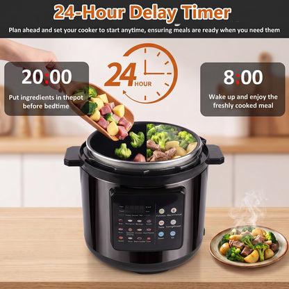 6.5 Quart Electric Pressure Cooker, 16-in-1 Multi Cooker Rice Cooker Slow Cooker Sauté Steamer, Non-Stick Pot, Black