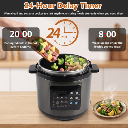5.5QT Electric Pressure Cooker, 16-in-1 Multi Cooker Rice Cooker Slow Cooker Sauté Steamer, Stainless Steel, Gray