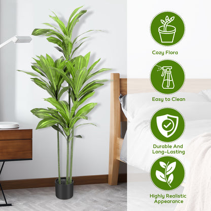 Artificial Plants, 4ft Dracaena Tree In Black Plastic Pot, Faux Plants Indoor Outdoor Decor, Silk Plants For Home Decor Office Porch Patio Perfect Housewarming Gift