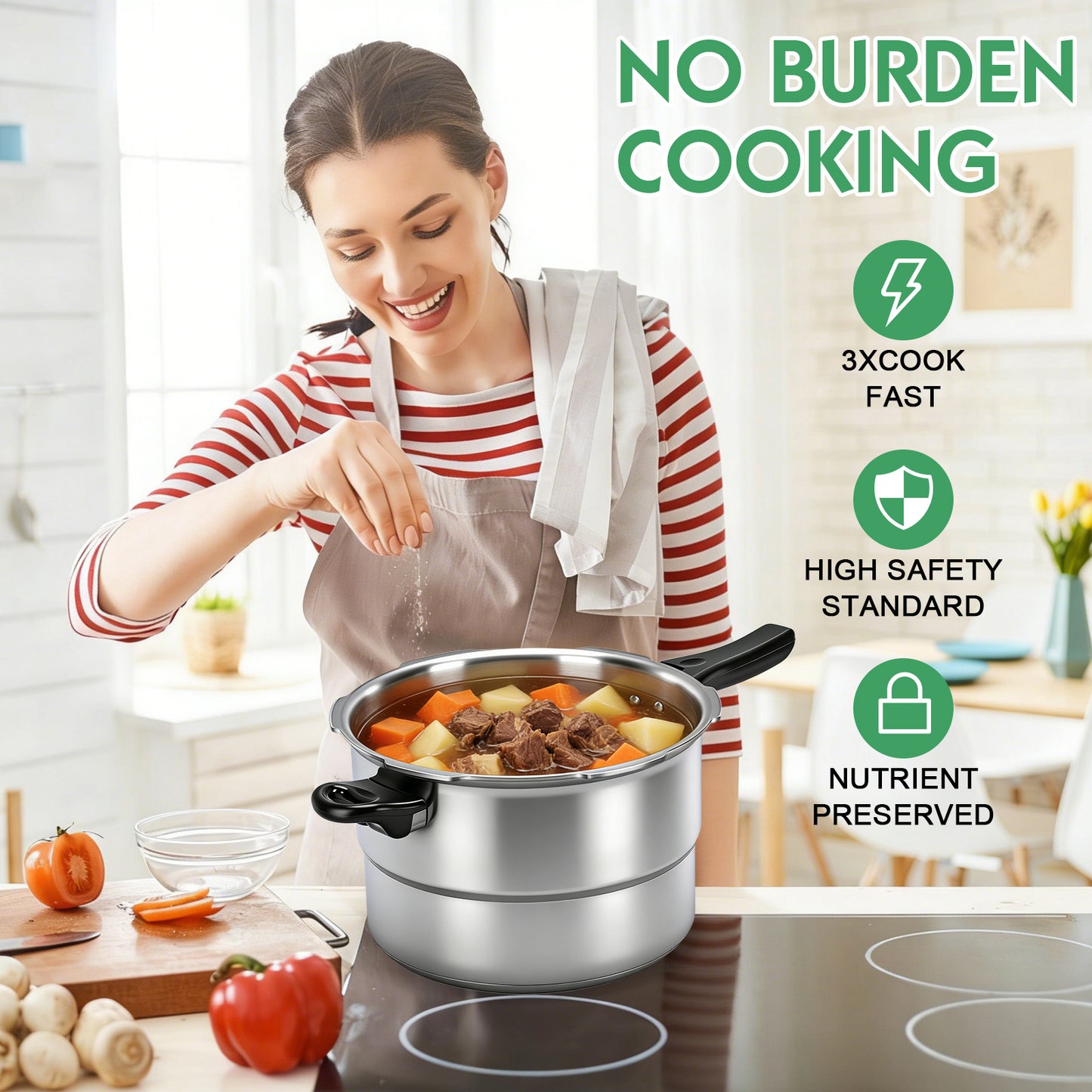 Aluminum Pressure Cooker, 5.5QT Aluminum Pressure Cooker Cooking Various Foods For Gas Stove Induction Cooker