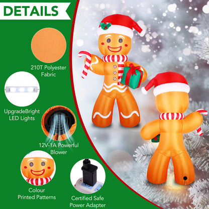 8FT Christmas Inflatable Gingerbread Man, Christmas Blow Up Yard Decorations with Build-in LEDs, Inflatable Christmas Decorations Outdoor for The Yard, Lawn, Garden